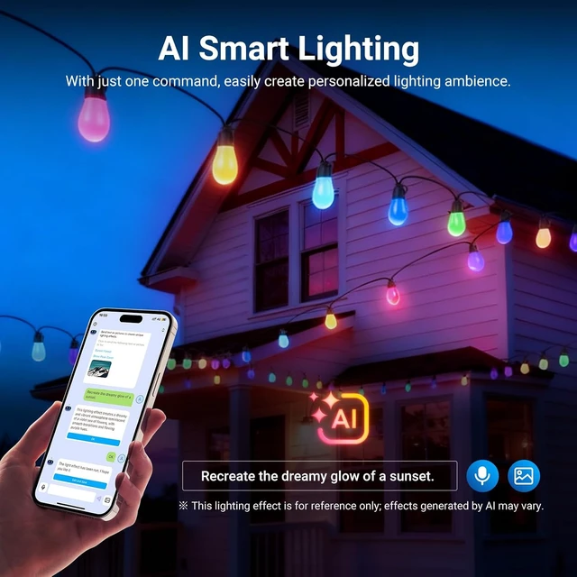 Alt view image 5 of 7 - 48ft Outdoor String Lights, Smart AI RGBW with App Control, NR01