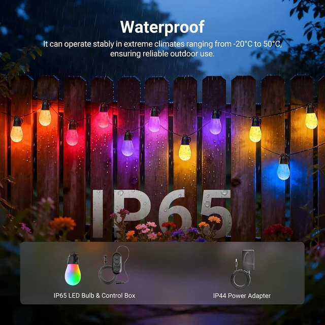 Alt view image 6 of 7 - 48ft Outdoor String Lights, Smart AI RGBW with App Control, NR01