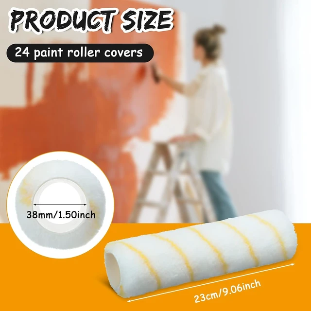 Alt view image 2 of 6 - 9" x 1/2" Microfiber Nap Paint Roller Covers, 24-Pack (Yellow, White)