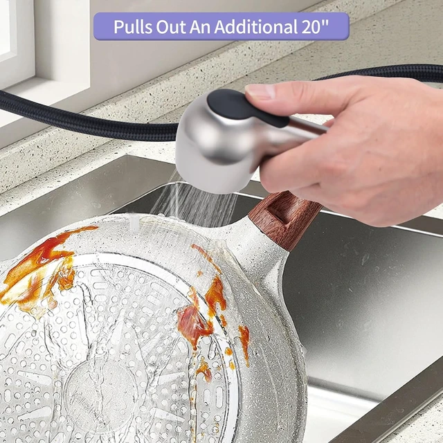 Alt view image 7 of 7 - Universal Dual Handle Utility Sink Faucet with Pull-Out Sprayer, ABS Plastic, 4 Inch Center Set, Chrome
