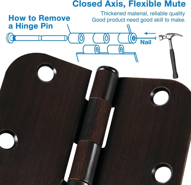 Alt view image 4 of 6 - Oil Rubbed Bronze Residential Door Hinges, 3.5" x 3.5" 5/8"