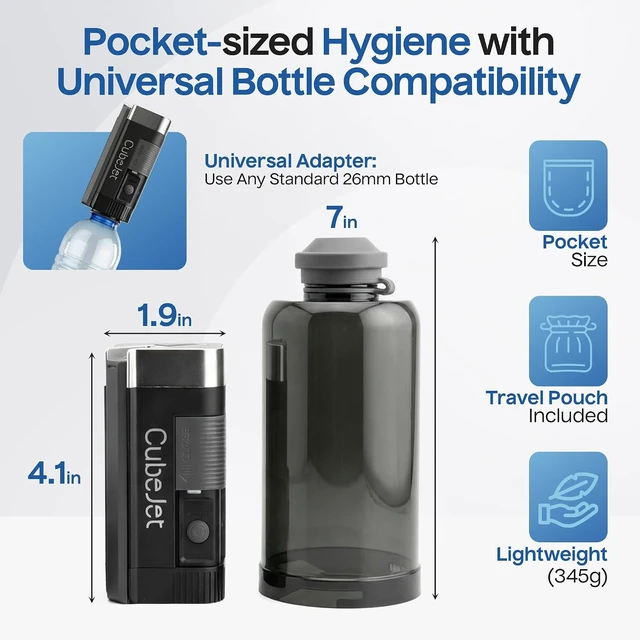 Alt view image 2 of 7 - ® CubeJet Portable Travel Bidet, 380mL Bottle, Obsidian Drift
