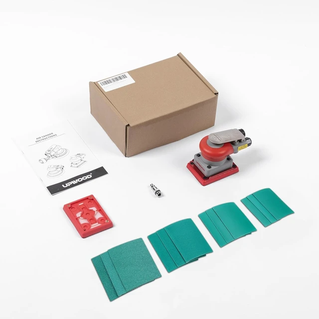 Alt view image 2 of 6 - Pneumatic Random Orbital Sander, 3 x 4-Inch Lightweight Palm Sander, 1/8" (3mm) Orbit, 10000 RPM with Backing Pad & 12 Sandpapers