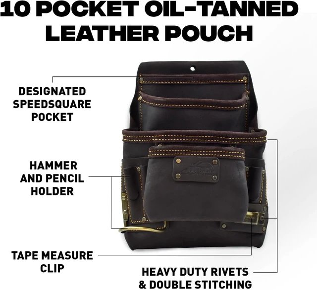 Alt view image 2 of 7 - Pro Full Grain Leather Tool Pouches with Double Stitching & Rivet-Reinforced Pockets