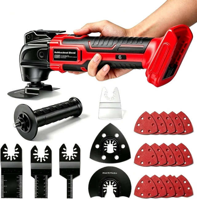 Main image of Cordless Oscillating Multi-Tool for Milwaukee 18V, Brushless with 6 Speeds, 22-Pc Kit for Scraping, Sanding & Cutting (No Battery)