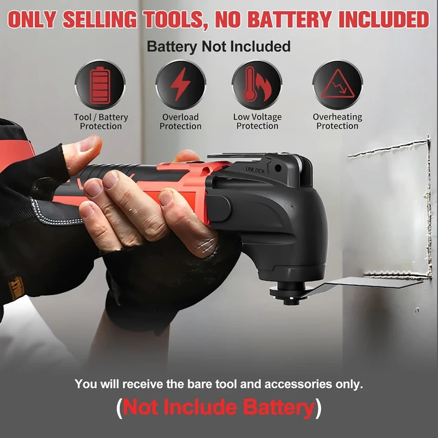 Alt view image 2 of 7 - Cordless Oscillating Multi-Tool for Milwaukee 18V, Brushless with 6 Speeds, 22-Pc Kit for Scraping, Sanding & Cutting (No Battery)