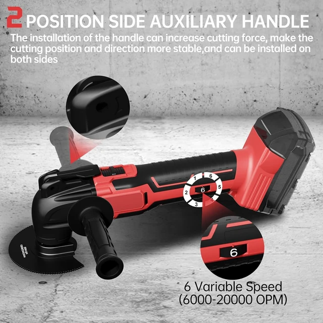 Alt view image 3 of 7 - Cordless Oscillating Multi-Tool for Milwaukee 18V, Brushless with 6 Speeds, 22-Pc Kit for Scraping, Sanding & Cutting (No Battery)