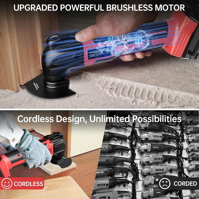 Alt view image 4 of 7 - Cordless Oscillating Multi-Tool for Milwaukee 18V, Brushless with 6 Speeds, 22-Pc Kit for Scraping, Sanding & Cutting (No Battery)
