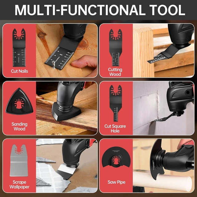 Alt view image 7 of 7 - Cordless Oscillating Multi-Tool for Milwaukee 18V, Brushless with 6 Speeds, 22-Pc Kit for Scraping, Sanding & Cutting (No Battery)