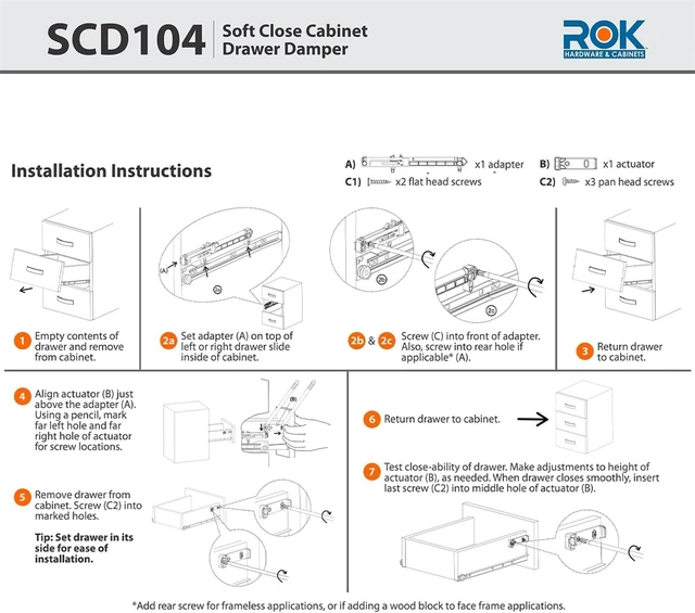 Alt view image 3 of 7 - 10-Pack Titus Hardware Soft Close Drawer Adapter, Add-On/Retrofit for Wood Drawers (White), SCD104W