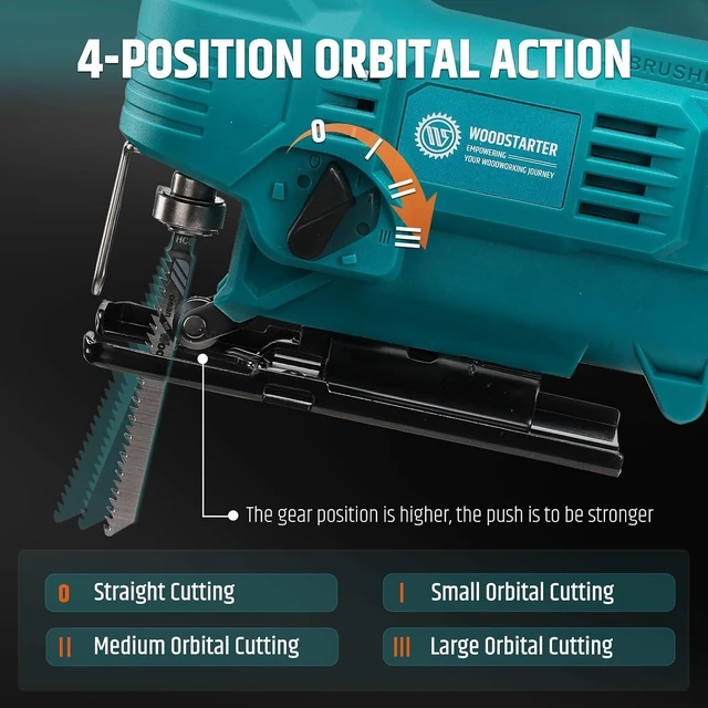 Alt view image 2 of 7 - Cordless Jig Saw with Brushless Motor, 3 Speeds, 45°-90° Cutting Angle, T-Shank Blades (With Battery & Charger)