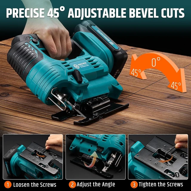 Alt view image 4 of 7 - Cordless Jig Saw with Brushless Motor, 3 Speeds, 45°-90° Cutting Angle, T-Shank Blades (With Battery & Charger)
