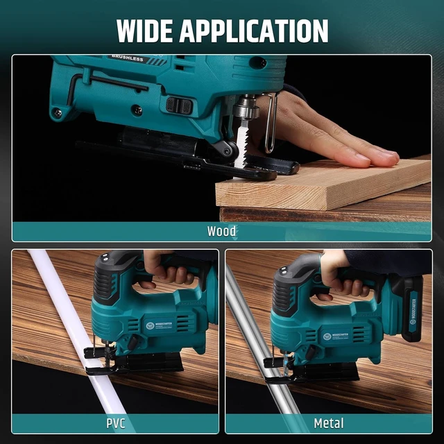 Alt view image 7 of 7 - Cordless Jig Saw with Brushless Motor, 3 Speeds, 45°-90° Cutting Angle, T-Shank Blades (With Battery & Charger)