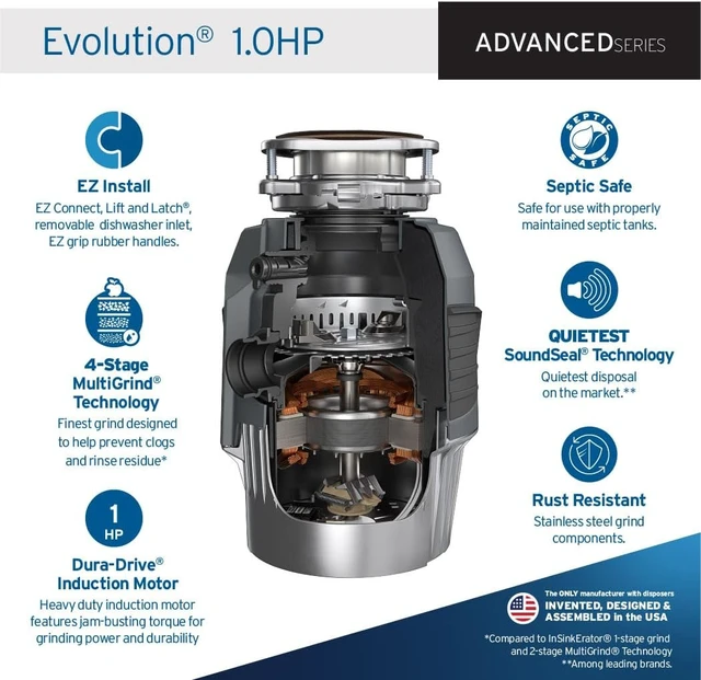 Alt view image 2 of 7 - EVOLUTION Advanced Series 1 HP Continuous Feed Garbage Disposal (Gray)