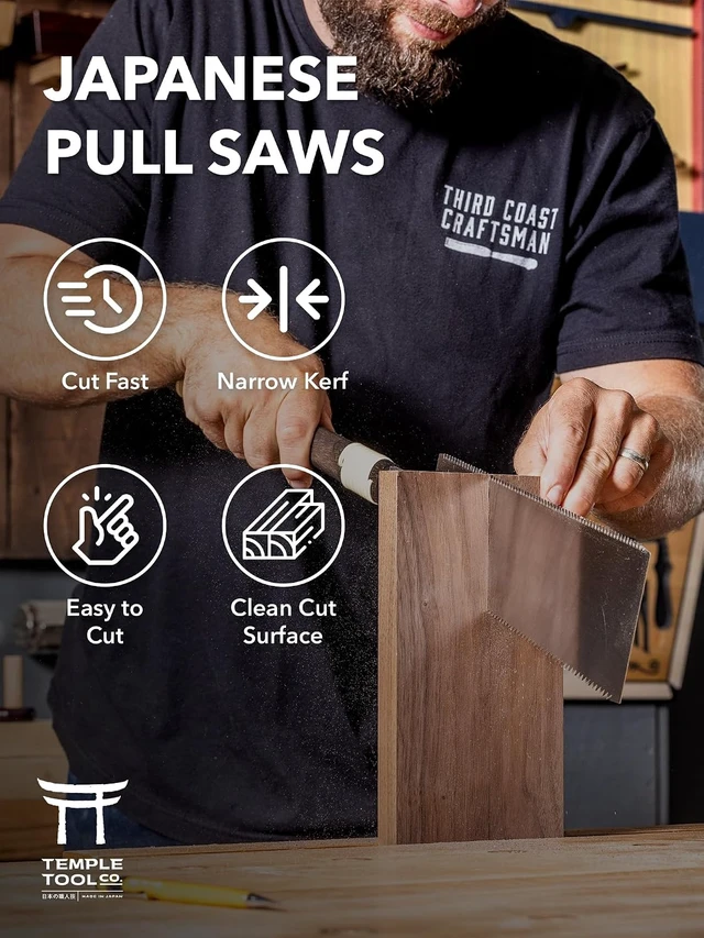Alt view image 4 of 7 - 9.5 Ryoba Japanese Pull Saw with Rip-Cut & Crosscut Blades for Dovetails, Tenons & Joinery
