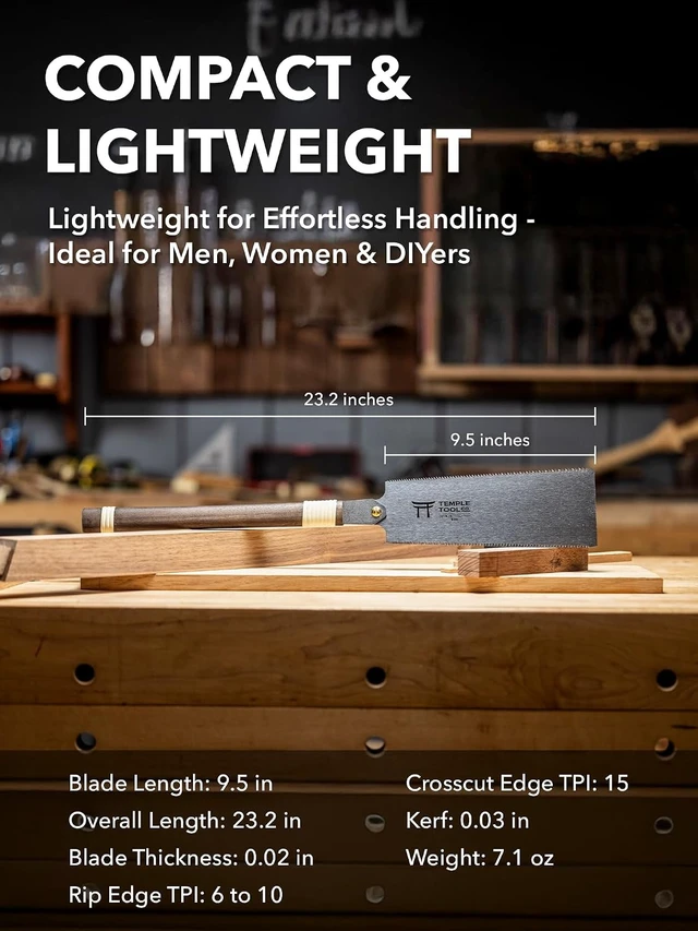 Alt view image 7 of 7 - 9.5 Ryoba Japanese Pull Saw with Rip-Cut & Crosscut Blades for Dovetails, Tenons & Joinery