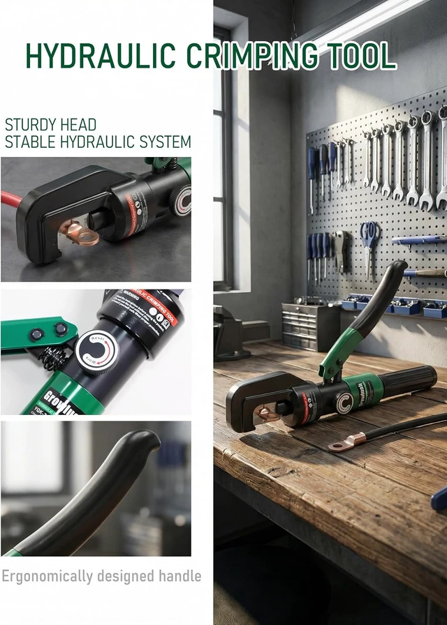 Alt view image 6 of 7 - 10-Ton Hydraulic Cable Crimping Tool, 12 AWG4/0 AWG with US Standard Dies for Copper Cable Lugs