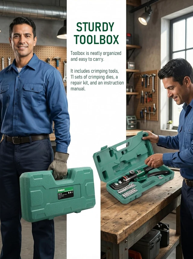 Alt view image 7 of 7 - 10-Ton Hydraulic Cable Crimping Tool, 12 AWG4/0 AWG with US Standard Dies for Copper Cable Lugs