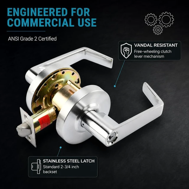 Alt view image 2 of 7 - LO-Lock ADA-Compliant Commercial Lever Door Lock with Clutch Keylock