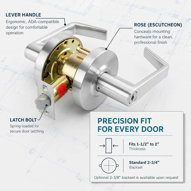 Alt view image 5 of 7 - LO-Lock ADA-Compliant Commercial Lever Door Lock with Clutch Keylock