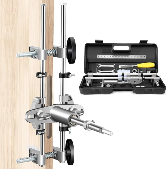 Main image of Door Mortise Lock Jig with 18mm, 22mm & 25mm Tungsten Steel Cutters, Lock Hole Opener Kit for Wooden Doors