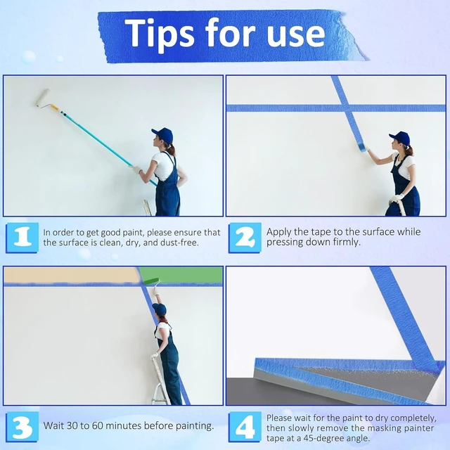 Alt view image 4 of 7 - 3" x 60 Yards Blue Painter's Tape, Wide Masking Tape for Painting, 6-Pack