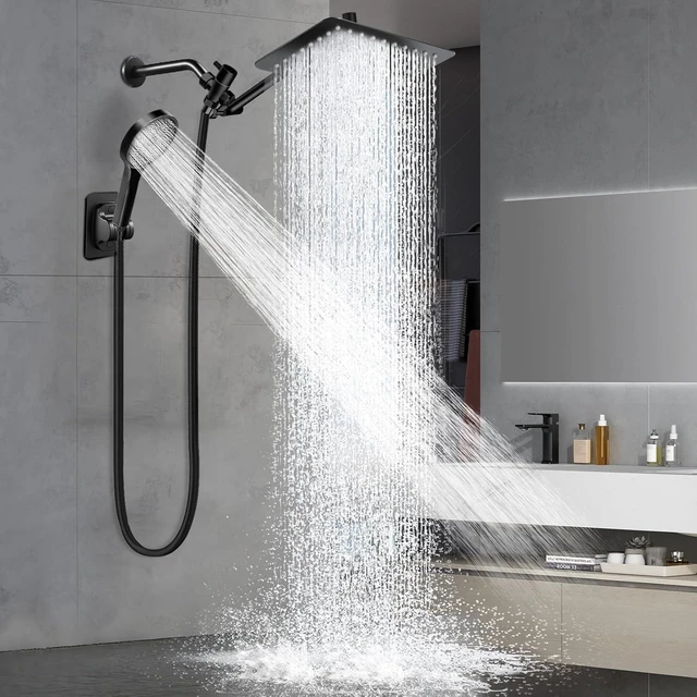 Main image of 12 Rain Shower Head with Handheld Spray Combo, 11'' Adjustable Extension Arm & Flow Regulator, Matt Black
