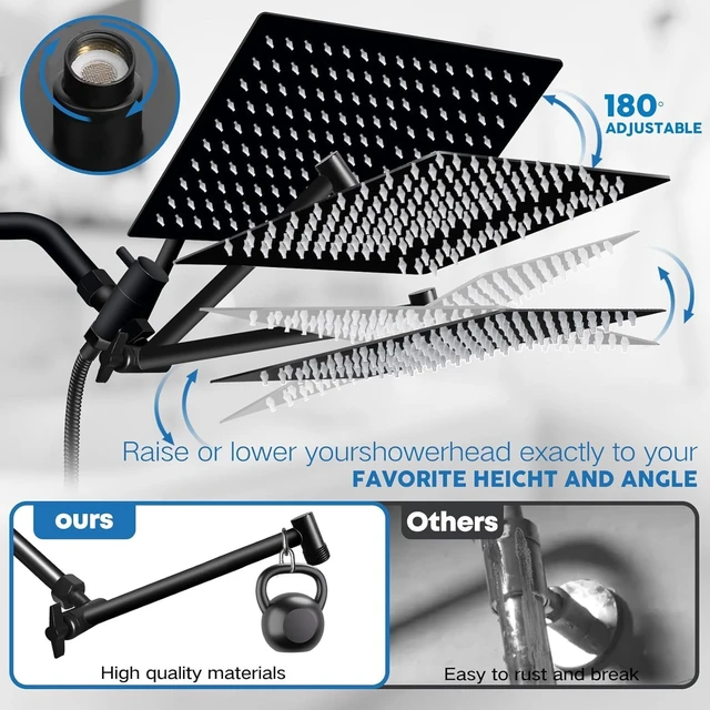 Alt view image 4 of 7 - 12 Rain Shower Head with Handheld Spray Combo, 11'' Adjustable Extension Arm & Flow Regulator, Matt Black