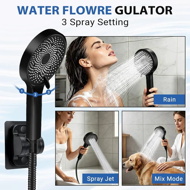 Alt view image 5 of 7 - 12 Rain Shower Head with Handheld Spray Combo, 11'' Adjustable Extension Arm & Flow Regulator, Matt Black