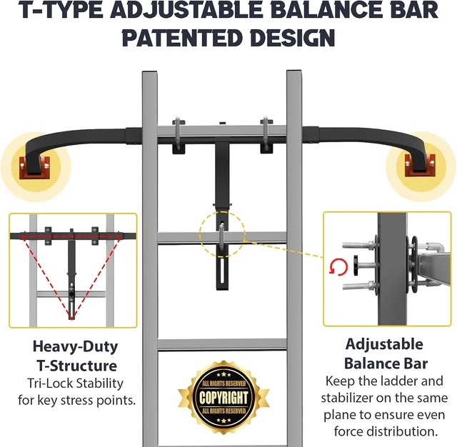Alt view image 2 of 7 - Heavy-Duty Steel Extension Ladder Stabilizer for Roof, Adjustable Standoff for Gutters & Windows
