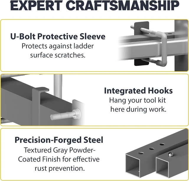Alt view image 4 of 7 - Heavy-Duty Steel Extension Ladder Stabilizer for Roof, Adjustable Standoff for Gutters & Windows