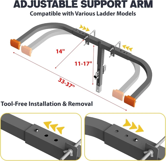 Alt view image 5 of 7 - Heavy-Duty Steel Extension Ladder Stabilizer for Roof, Adjustable Standoff for Gutters & Windows