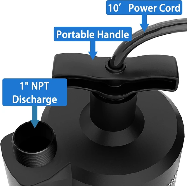 Alt view image 4 of 7 - 1/2 HP 2450GPH Submersible Sump Pump, Thermoplastic Portable Utility Pump with 10FT Cord for Pools, Basements & Ponds