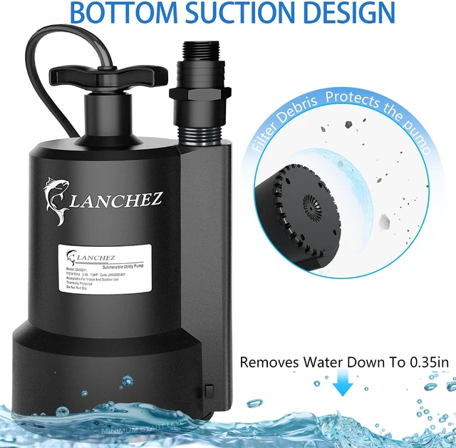 Alt view image 5 of 7 - 1/2 HP 2450GPH Submersible Sump Pump, Thermoplastic Portable Utility Pump with 10FT Cord for Pools, Basements & Ponds