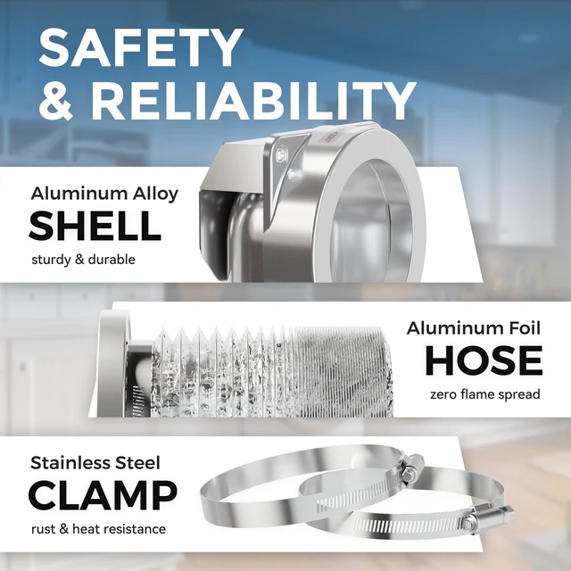 Alt view image 5 of 6 - DV90 Magnetic Dryer Vent Coupling Kit, Airtight Seal Quick Connector with 2.6ft 4" Duct & Two Clamps