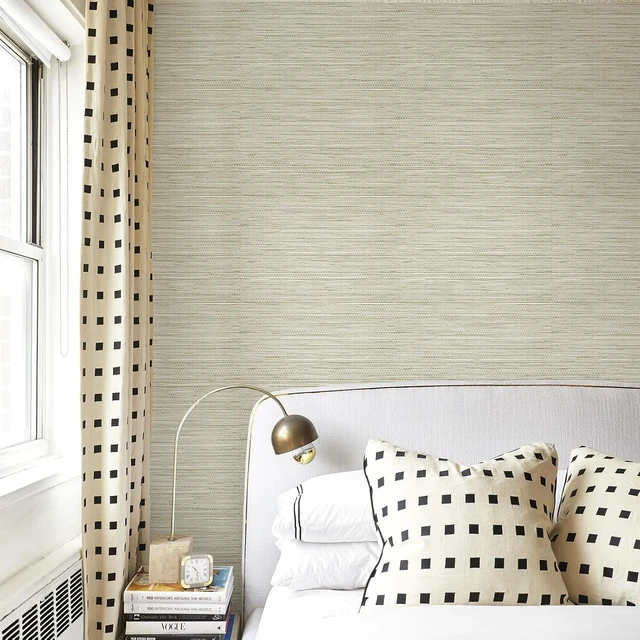 Main image of 17.7"x394" Cream Textured Grasscloth Peel & Stick Wallpaper, Waterproof Faux Grassweave for Bedroom, Kitchen & Cabinet