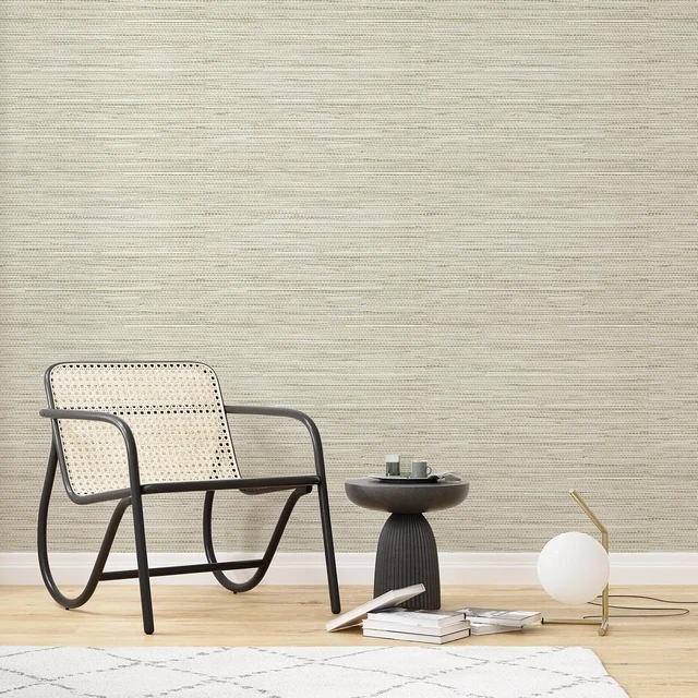 Alt view image 3 of 7 - 17.7"x394" Cream Textured Grasscloth Peel & Stick Wallpaper, Waterproof Faux Grassweave for Bedroom, Kitchen & Cabinet