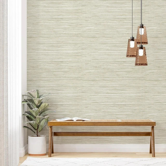 Alt view image 4 of 7 - 17.7"x394" Cream Textured Grasscloth Peel & Stick Wallpaper, Waterproof Faux Grassweave for Bedroom, Kitchen & Cabinet