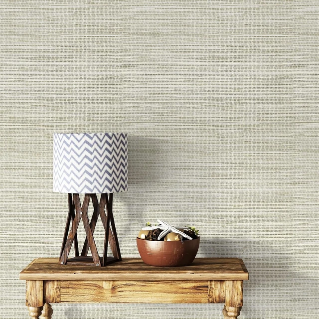 Alt view image 2 of 7 - 17.7"x394" Cream Textured Grasscloth Peel & Stick Wallpaper, Waterproof Faux Grassweave for Bedroom, Kitchen & Cabinet