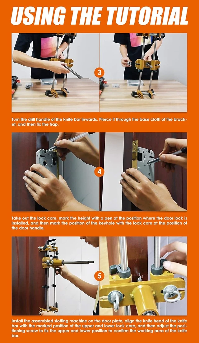 Alt view image 5 of 7 - Door Lock Installation Kit, Mortise Jig & Lock Mortiser with 3 Drill Bits for Wooden Doors