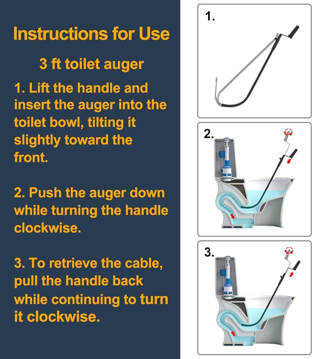 Alt view image 2 of 7 - Professional Toilet/Closet Auger, 3 Feet Pipe Snake