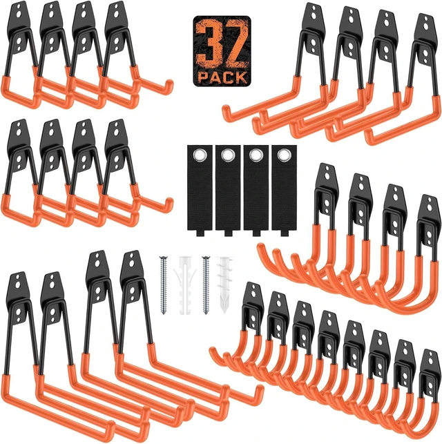 Main image of Anti-Slip Heavy Duty Wall Mount Garage Hooks, 32-Pack