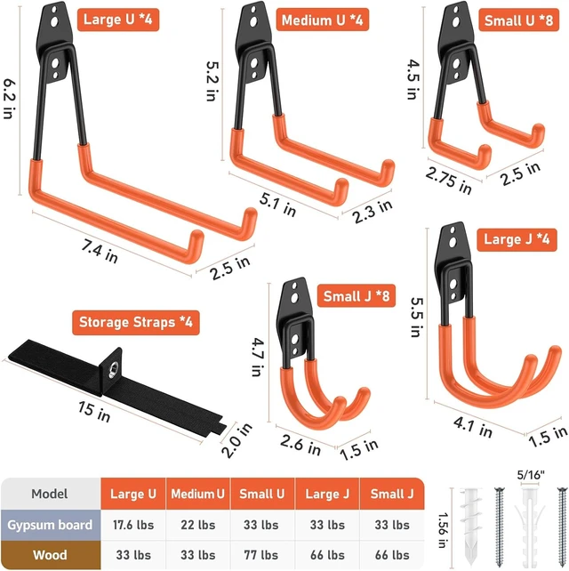 Alt view image 2 of 7 - Anti-Slip Heavy Duty Wall Mount Garage Hooks, 32-Pack