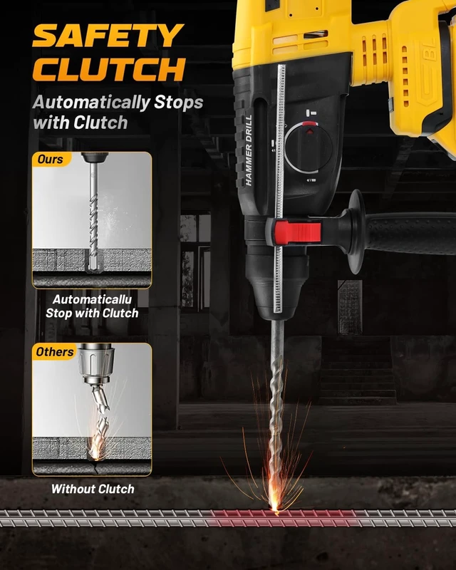 Alt view image 4 of 7 - Cordless SDS Hammer Drill for Dewalt 20V MAX, Brushless Rotary Hammer with Safety Clutch for Concrete & Masonry (No Battery)