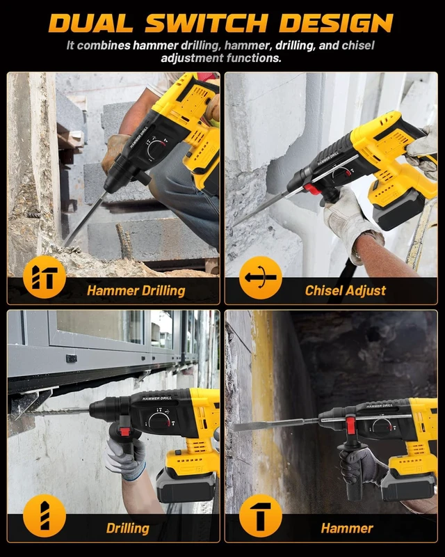 Alt view image 6 of 7 - Cordless SDS Hammer Drill for Dewalt 20V MAX, Brushless Rotary Hammer with Safety Clutch for Concrete & Masonry (No Battery)