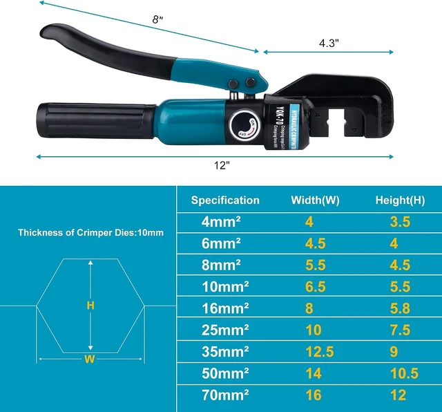 Alt view image 5 of 7 - 10-Ton Hydraulic Crimping Tool for 1/8"-3/16" Cable Railing Kits