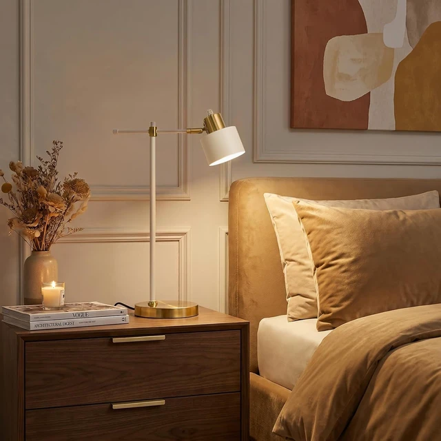 Alt view image 4 of 7 - 22.2" Modern Metal Desk Lamp with LED Bulb, Adjustable Mid Century Reading Lamp, Cream & Gold