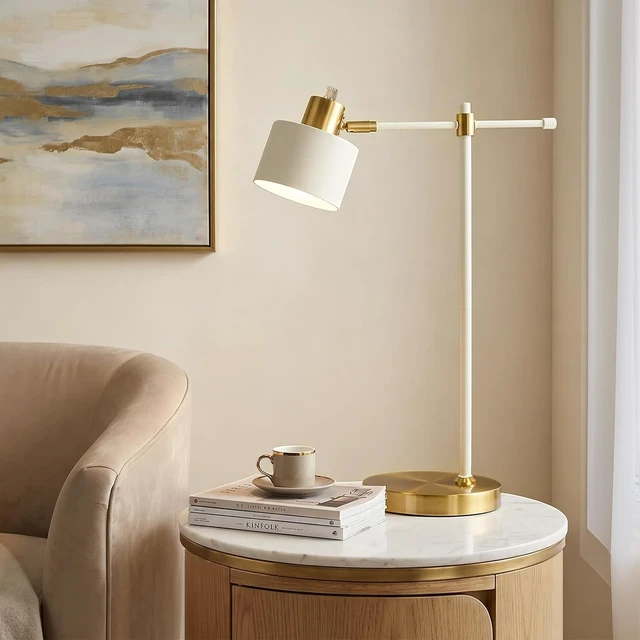 Alt view image 5 of 7 - 22.2" Modern Metal Desk Lamp with LED Bulb, Adjustable Mid Century Reading Lamp, Cream & Gold