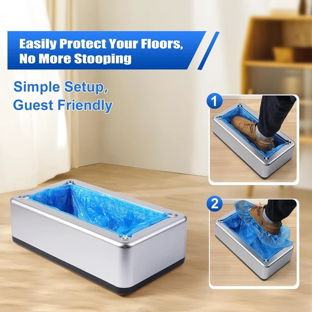 Alt view image 2 of 7 - Shoe Cover Dispenser with 200 PCS Disposable Non-Slip Covers, Fits Up to Size 11 US Men (Silver)