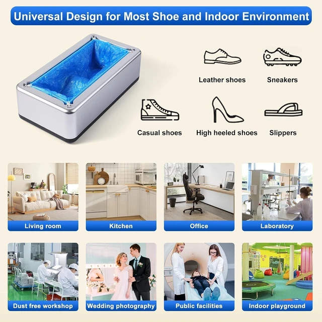 Alt view image 7 of 7 - Shoe Cover Dispenser with 200 PCS Disposable Non-Slip Covers, Fits Up to Size 11 US Men (Silver)